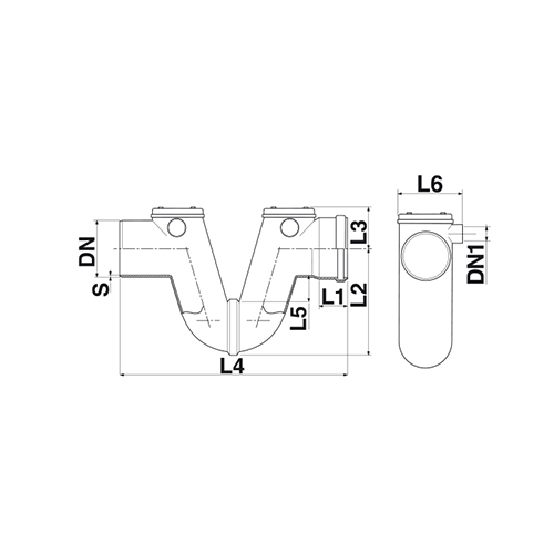 Checker PVC KG Sifon mit Belüftungsoption und zwei Kontrollverschlüssen NW 100 - NW 200